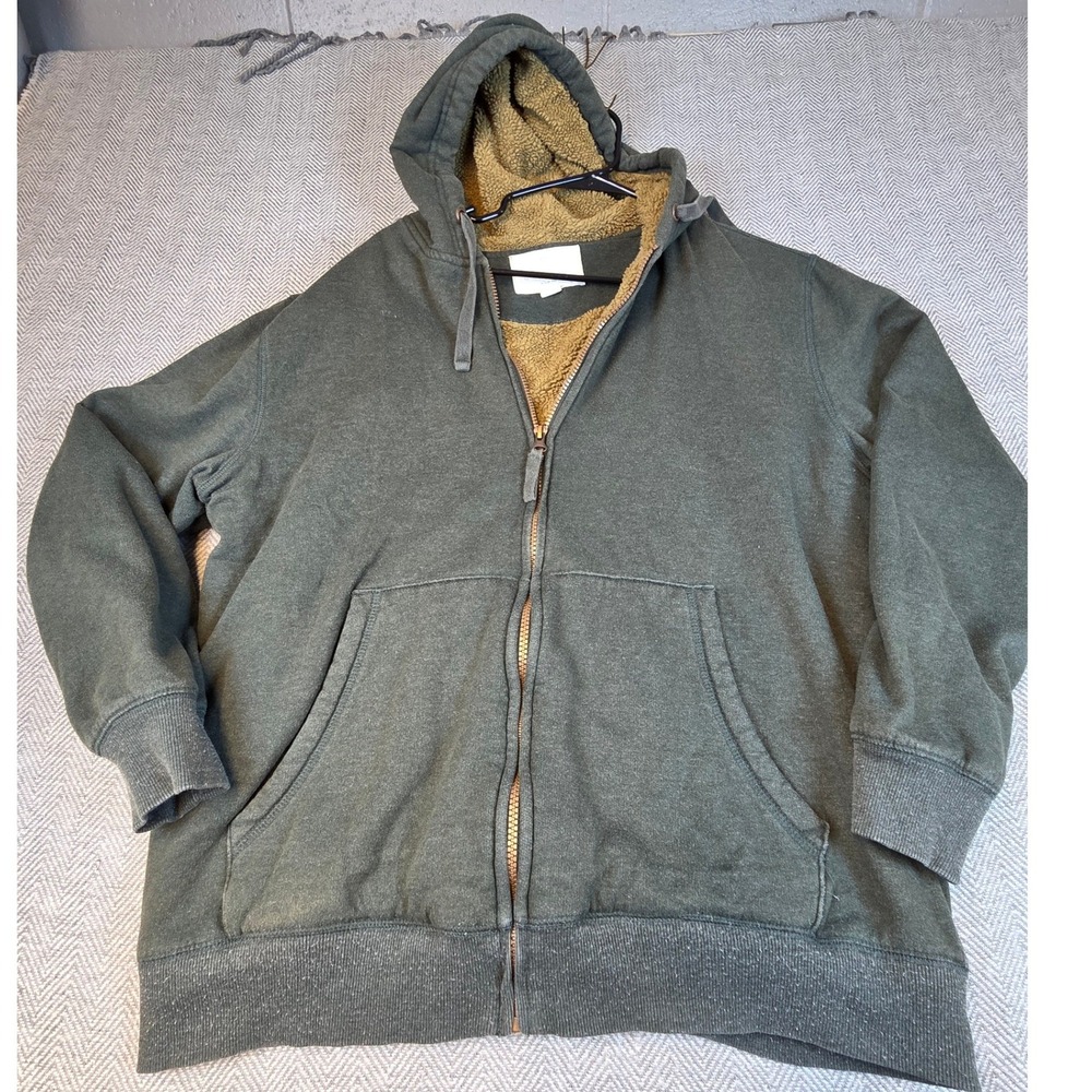 Weatherproof Vintage Mens XL Olive Green Sherpa Lined Full Zip Hoodie Jacket
